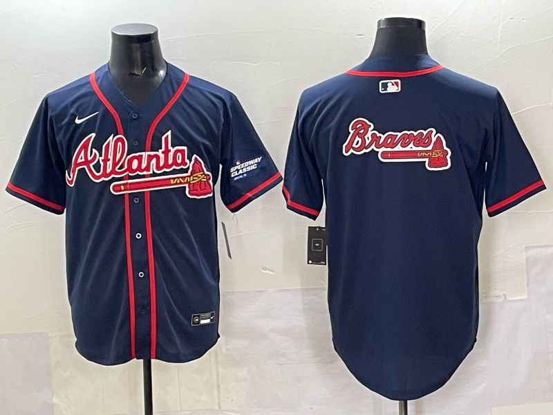 Men Atlanta Braves Blank Drak Blue joint name Nike 2025 MLB Jersey style 07